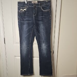 Hydraulic Women's Dark Blue Bootcut Jeans with Contrast Stitching Size 18